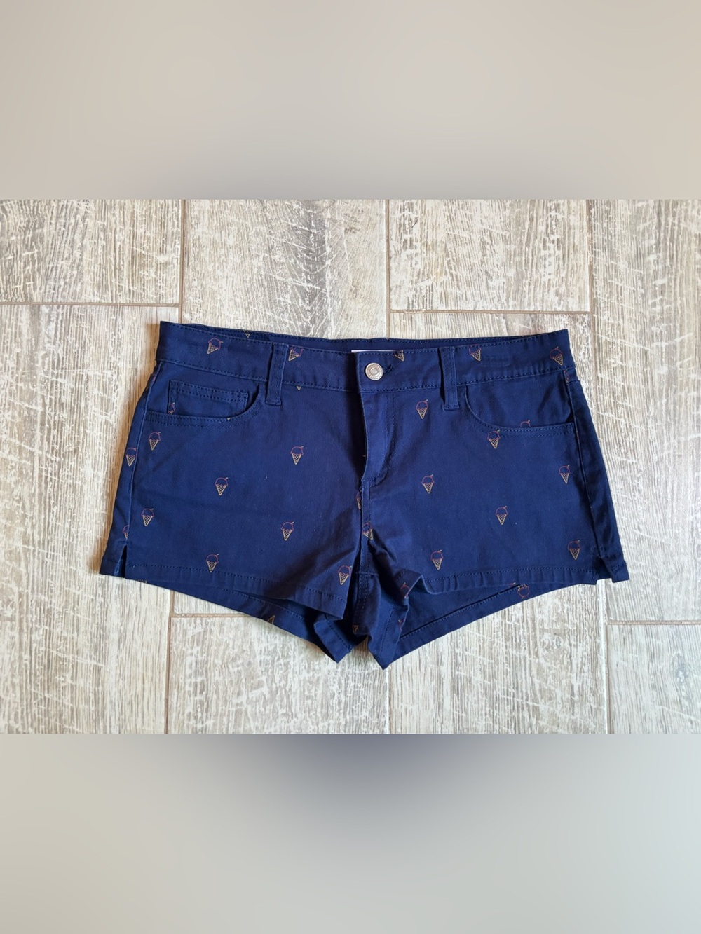 Soundgirl Navy Ice Cream Embroidered Jean Shorts